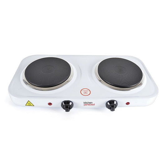 Kitchen Perfected Double Electric Hotplate Cast Iron White - 2000W