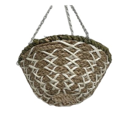 Garden Hanging Basket Brown Rattan White String Round 35cm By Croft