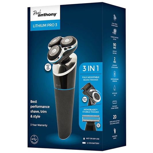 Paul Anthony Rotary Shaver And Trimmer Lithium Pro 3 Wet Or Dry - USB Charge