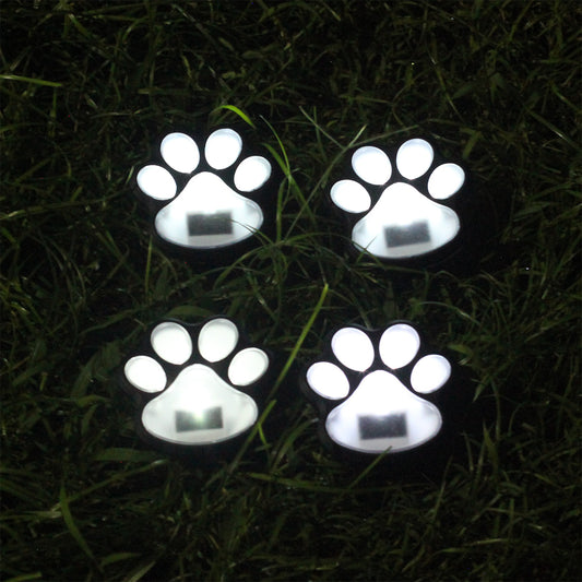 4 Pack Paw Print Solar Garden Stake Light White LED - 9cm by Bright Garden