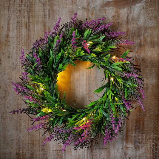 Artificial Lavender Solar Garden Light Wreath Decoration 12 Warm White LED - 36cm by Bright Garden