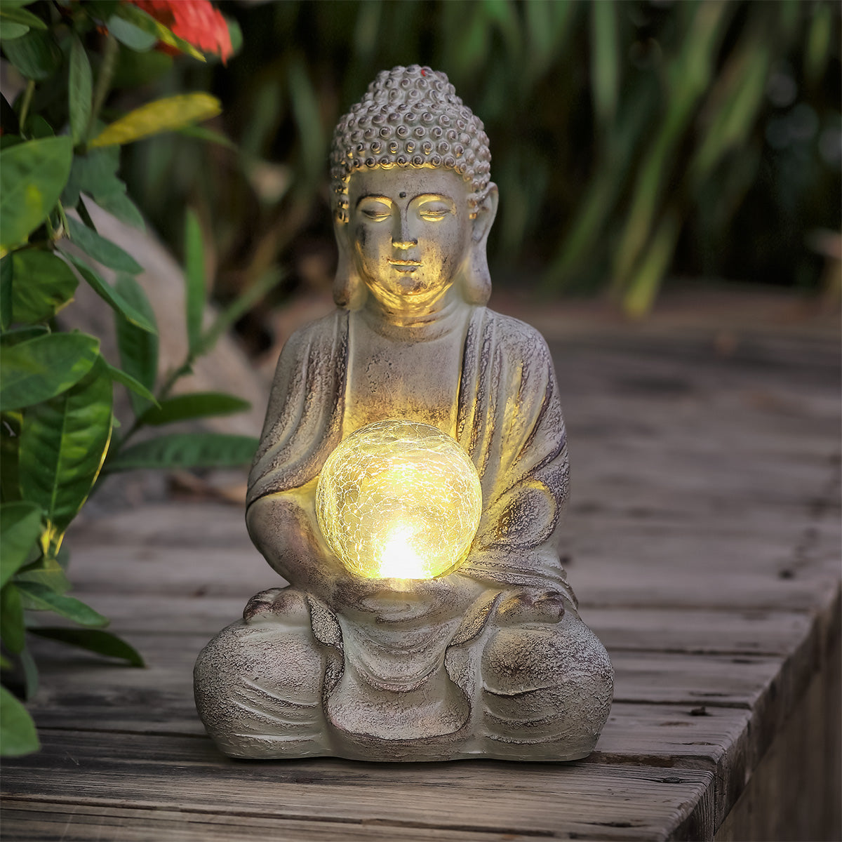 Buddha Solar Garden Light Ornament Decoration 5 Warm White LED - 31cm by Bright Garden