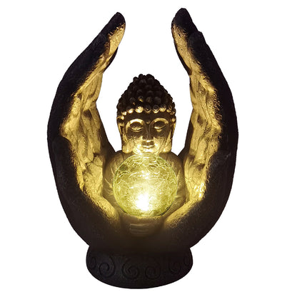 Buddha Globe Solar Garden Light Ornament Warm White LED - 21cm by Bright Garden