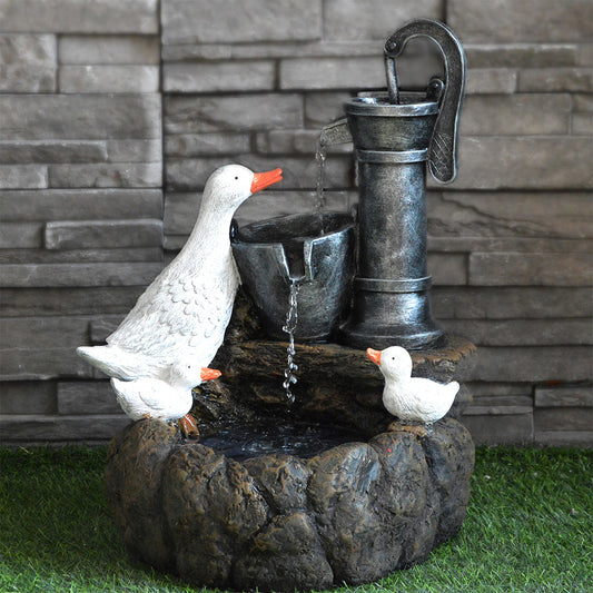 White Duck Family Solar Garden Light Water Feature Decoration 4 White LED - 48.5cm by Bright Garden