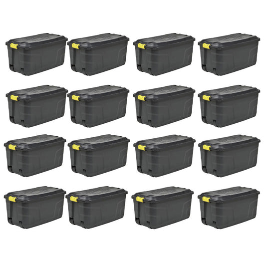 Strata 16 x Plastic Storage Box 145 Litres Extra Large - Black Heavy Duty by Strata