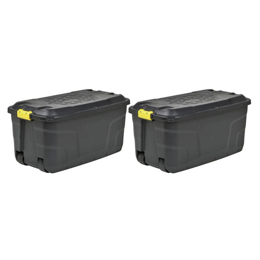 Strata 2 x Plastic Storage Box 145 Litres Extra Large - Black Heavy Duty by Strata