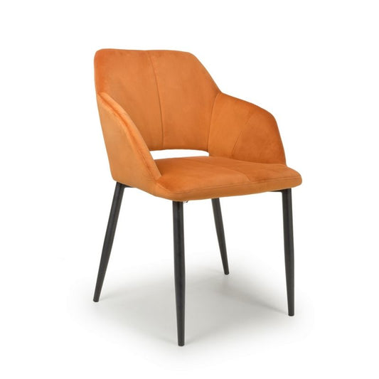 Shankar Pair of Contemporary Dining Chairs Orange Brushed Velvet