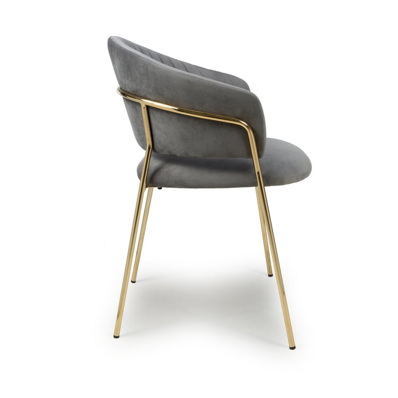 Shankar Pair of Contemporary Dining Chairs Grey Vertical Stitch - Gold Legs