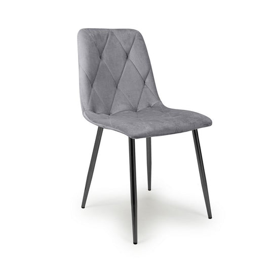 Shankar 4 Contemporary Dining Chairs Diamond Stitch Grey - Black Metal Legs