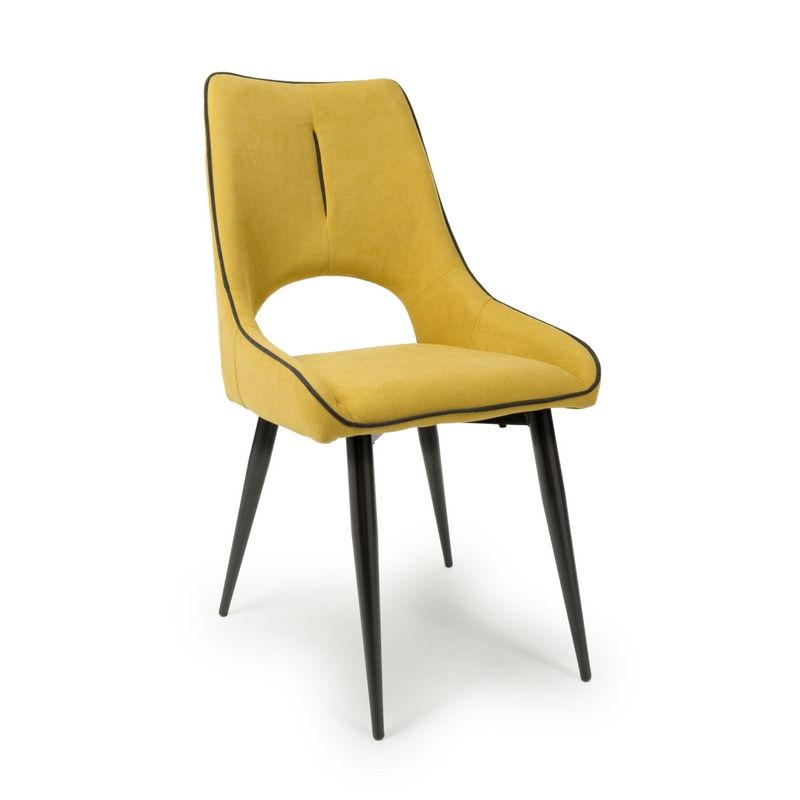 Shankar Pair of Contemporary Dining Chairs Yellow Chenille - Black Metal Legs