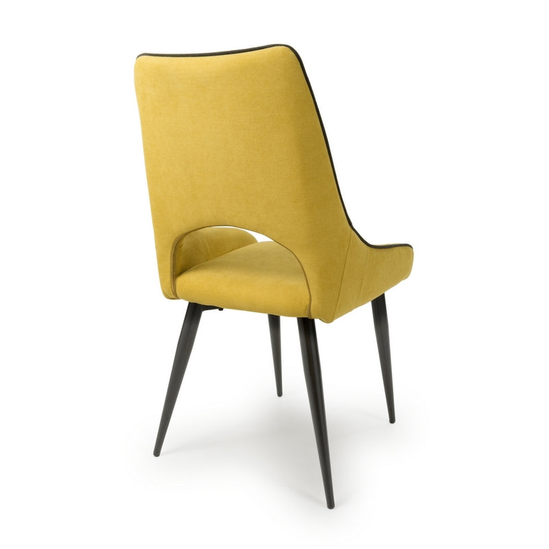 Shankar Pair of Contemporary Dining Chairs Yellow Chenille - Black Metal Legs