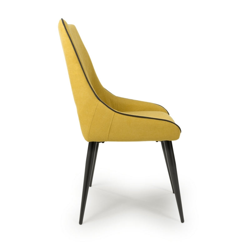 Shankar Pair of Contemporary Dining Chairs Yellow Chenille - Black Metal Legs