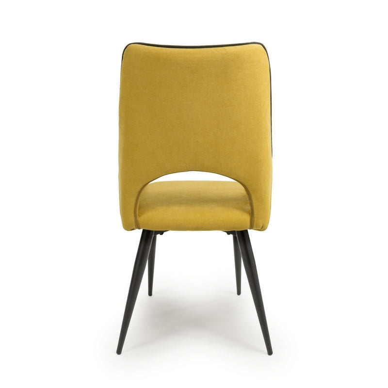 Shankar Pair of Contemporary Dining Chairs Yellow Chenille - Black Metal Legs