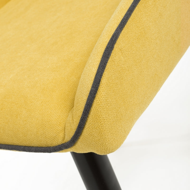 Shankar Pair of Contemporary Dining Chairs Yellow Chenille - Black Metal Legs