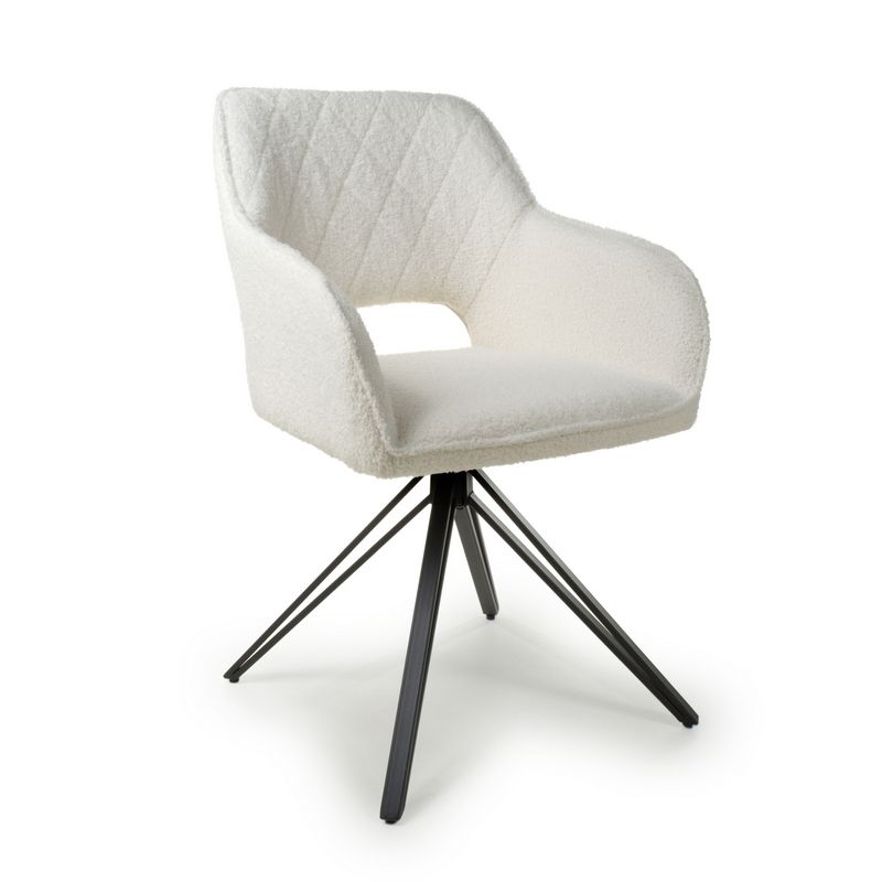 Shankar Pair of Contemporary Swivel Dining Chairs White Chenille Diamond Stitch