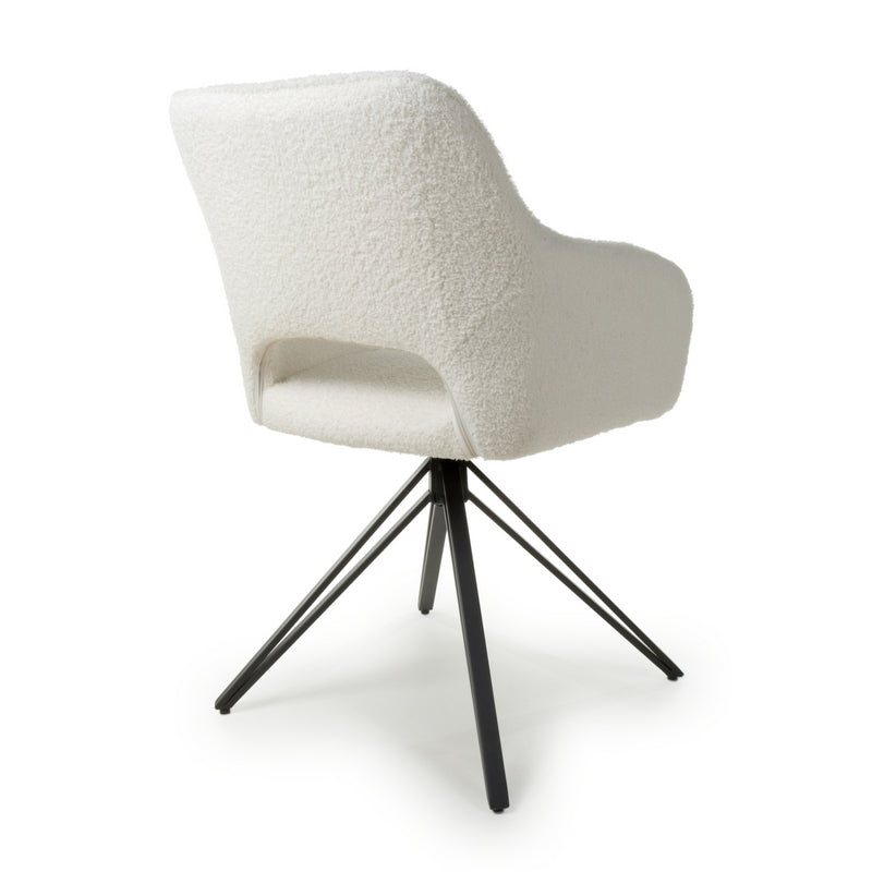 Shankar Pair of Contemporary Swivel Dining Chairs White Chenille Diamond Stitch