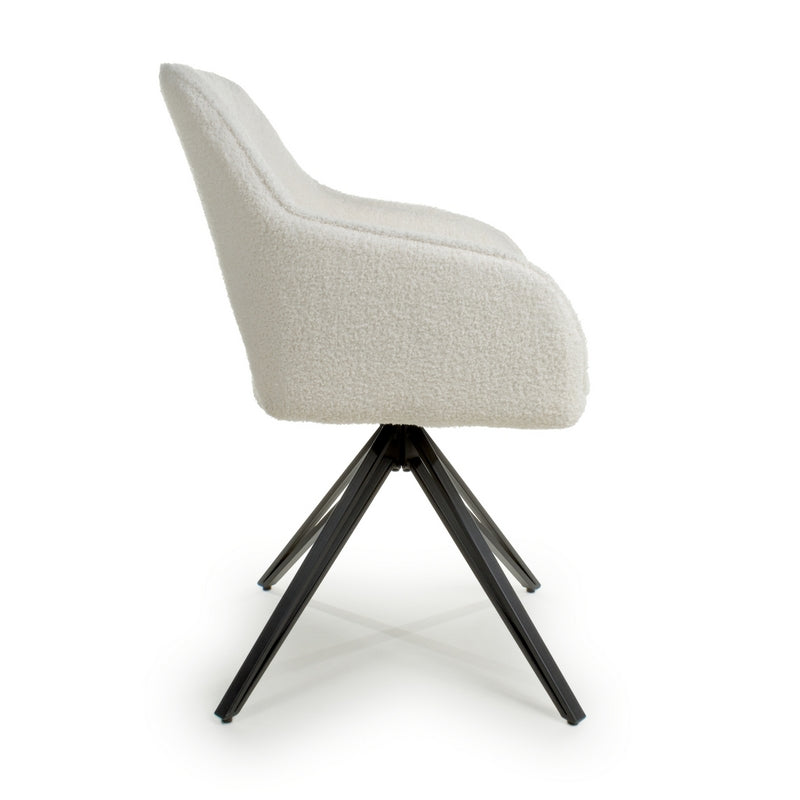 Shankar Pair of Contemporary Swivel Dining Chairs White Chenille Diamond Stitch