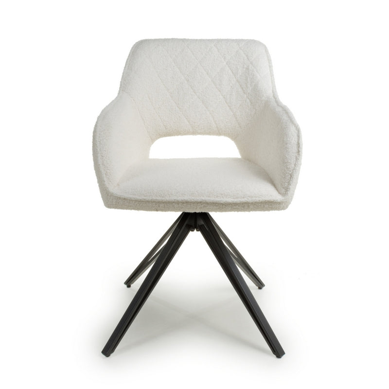 Shankar Pair of Contemporary Swivel Dining Chairs White Chenille Diamond Stitch