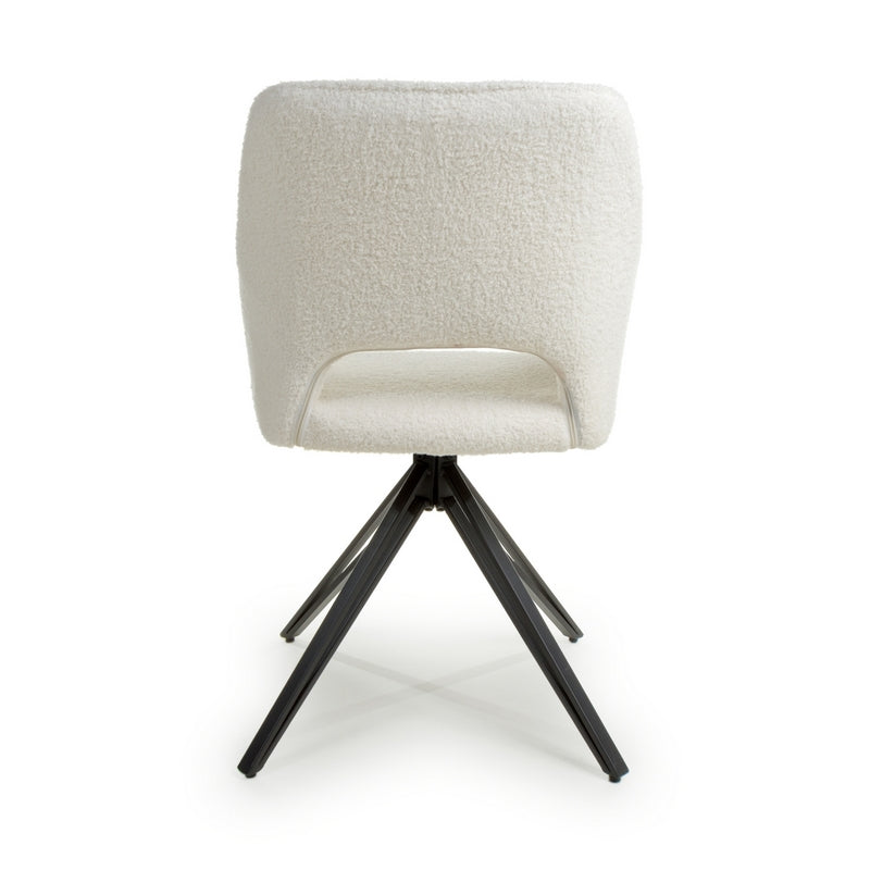 Shankar Pair of Contemporary Swivel Dining Chairs White Chenille Diamond Stitch