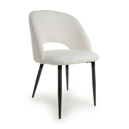 Shankar Pair of Contemporary Dining Chairs White Chenille - Black Metal Legs