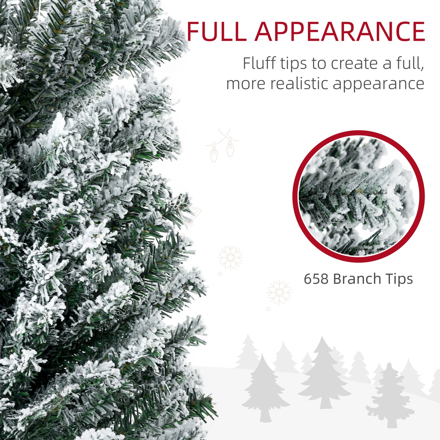 7ft Berries & Pinecones Christmas Tree Artificial - White Frosted Green with LED Lights Multicoloured 658 Tips