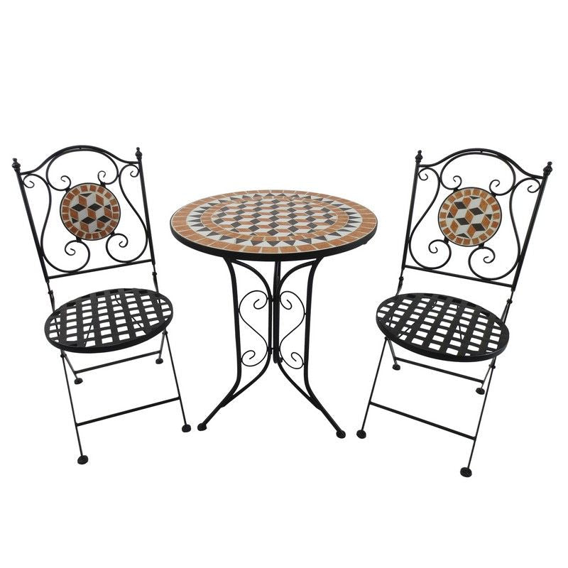 Outsunny Outsunny 3 Pcs Garden Mosaic Bistro Set Outdoor Patio 2 Folding Chairs & 1 Round Table Outdoor Furniture Vintage