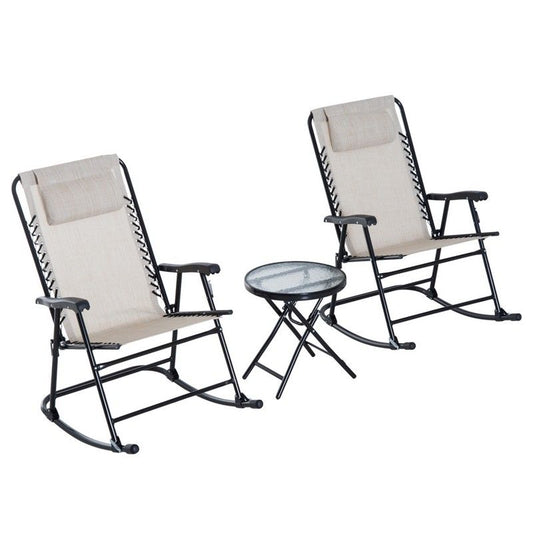 Outsunny Outsunny 3 Piece Outdoor Rocking Set With 2 Folding Chairs And 1 Tempered Glass Table