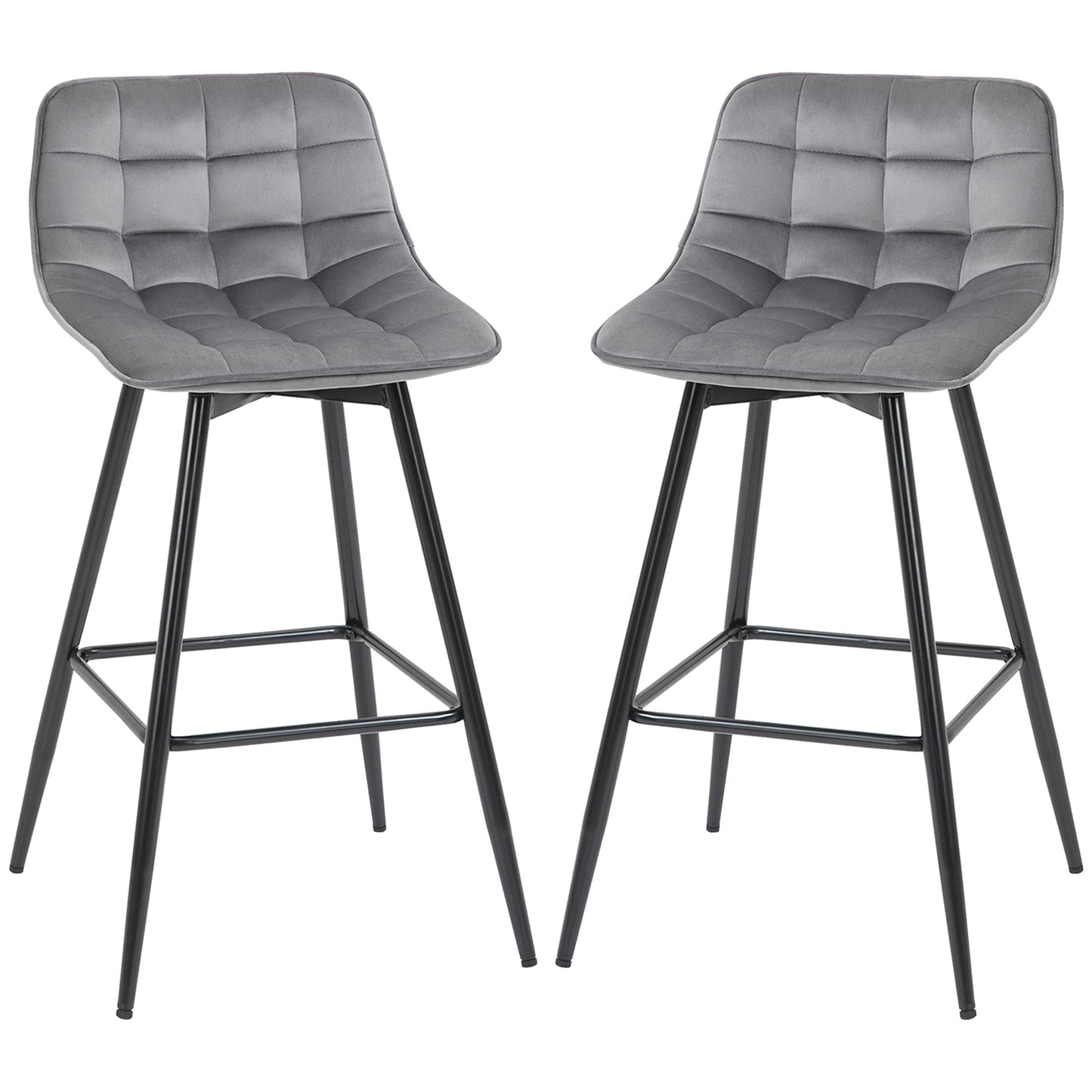 Homcom Set Of 2 Bar Stools Velvet-Touch Dining Chairs Kitchen Counter Chairs Fabric Upholstered Seat With Metal Legs