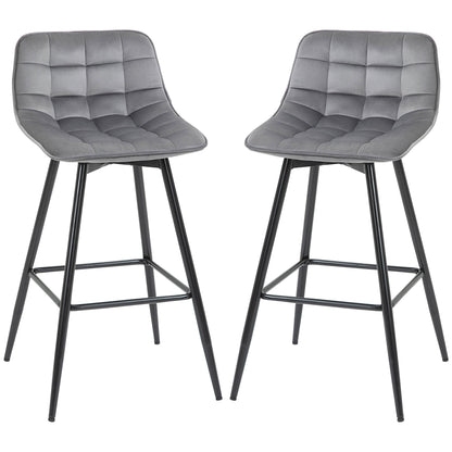 Homcom Set Of 2 Bar Stools Velvet-Touch Dining Chairs Kitchen Counter Chairs Fabric Upholstered Seat With Metal Legs