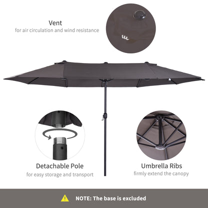 4.6m Garden Parasol Double-Sided Sun Umbrella Patio Market Shelter Canopy Shade Outdoor Grey