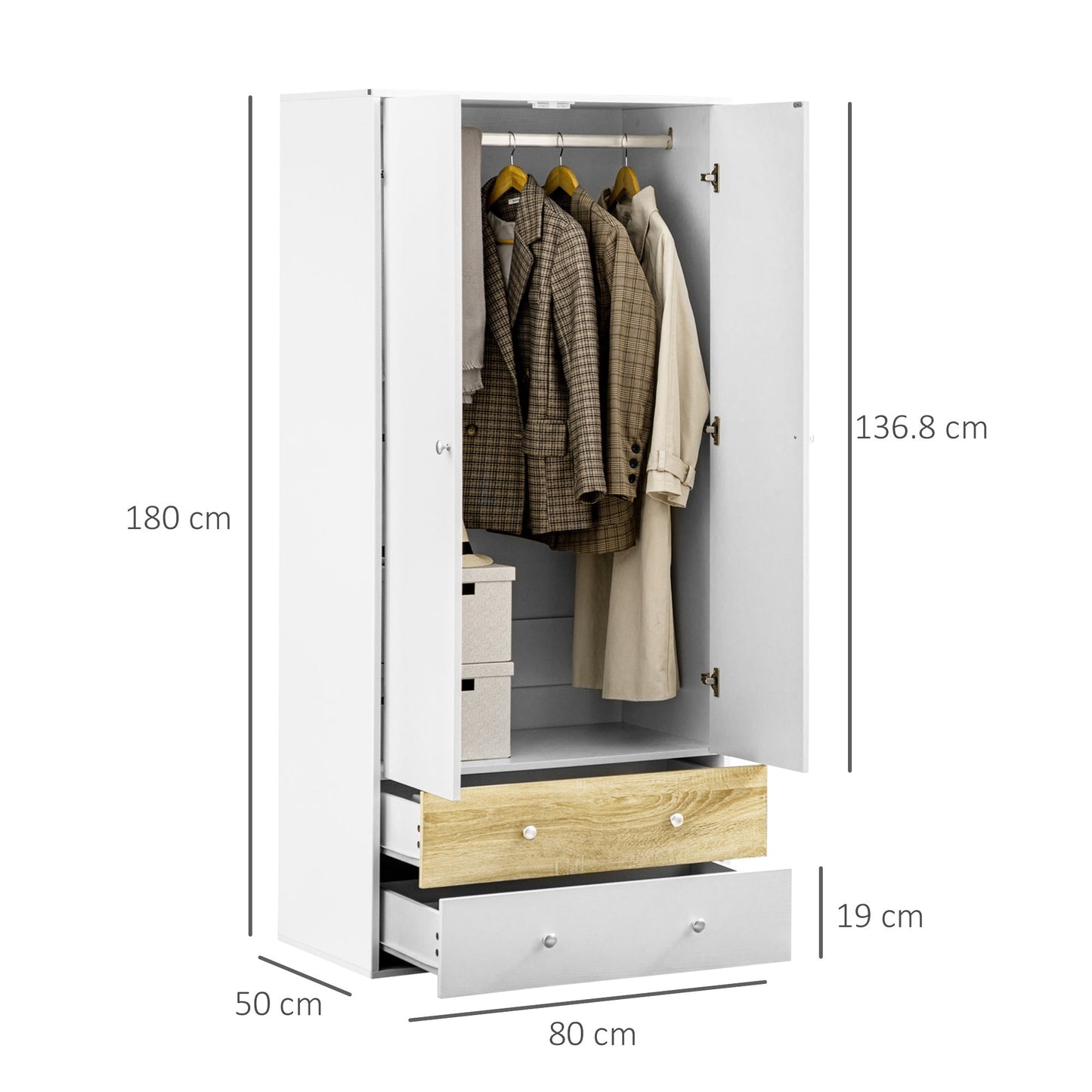 2-Door Wardrobe with 2 Drawers