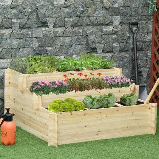 Outsunny Outsunny 3 Tier Raised Garden Bed Planter Box With 9 Grow Grids And Non-Woven Fabric 117L X 100W X 54H cm