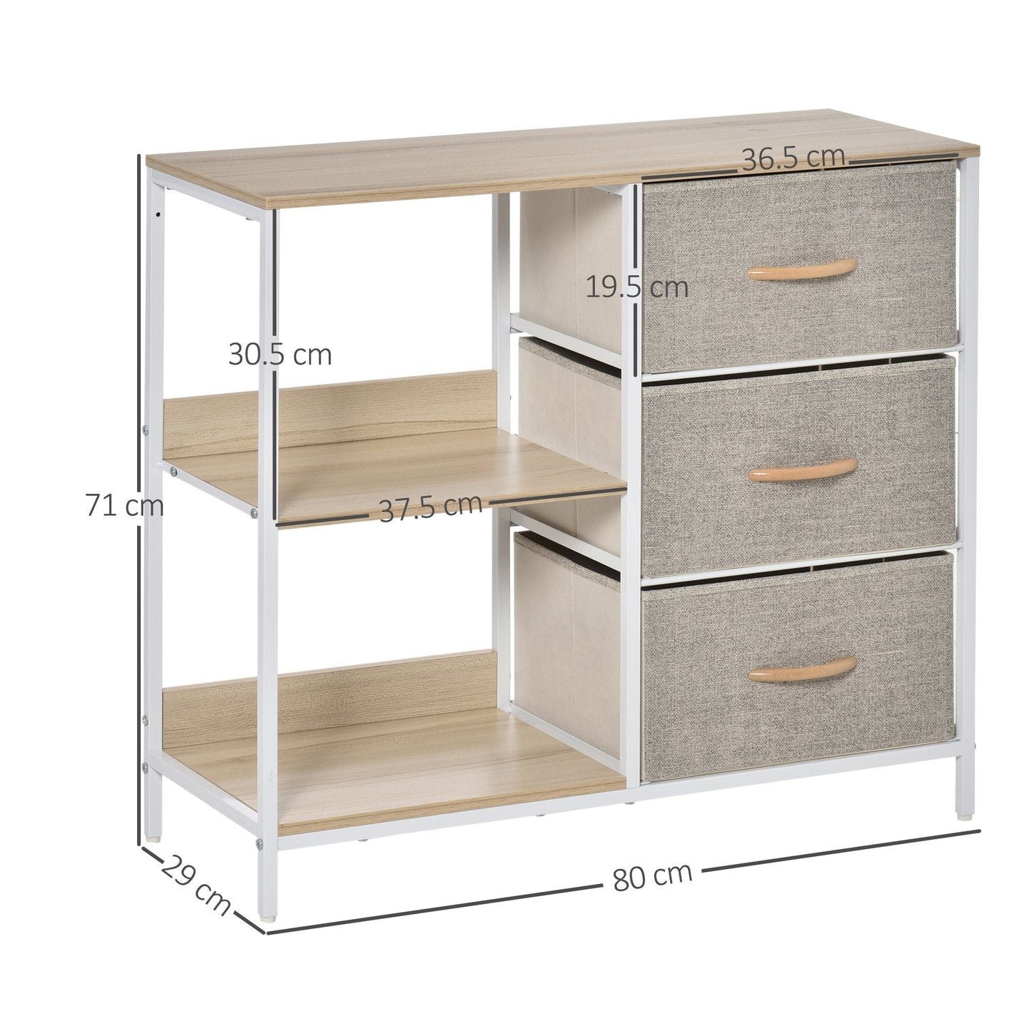 Chest of Drawers Storage Dresser Cabinet Organizer with 3 Fabric Drawers and 2 Display Shelves for Living Room