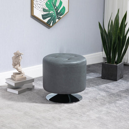 Homcom 360 Swivel Foot Stool Round PU Ottoman with Thick Sponge Padding and Solid Steel Base