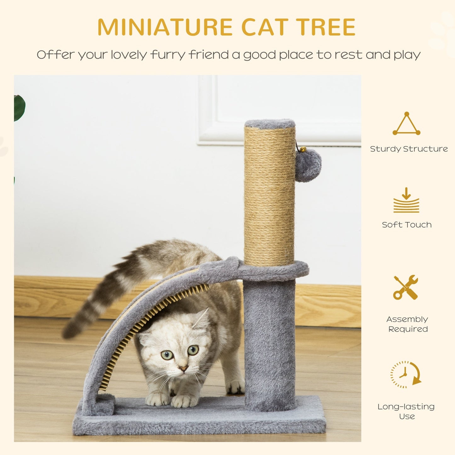 PawHut Cat Tree Climbing Activity Center with Scratching Massage Board Hanging Ball