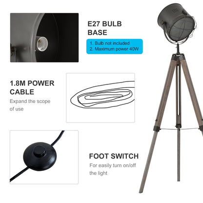 Industrial Style Adjustable Tripod Floor Lamp for Living Room Bedroom