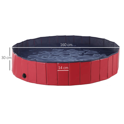 PawHut ?160 x 30H cm Pet Swimming Pool - Red/Dark Blue PVC