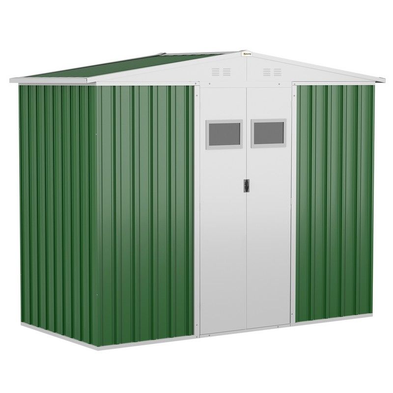 Essentials Galvanised 8 x 4' Double Door Apex Garden Shed Lockable Steel Green by Steadfast