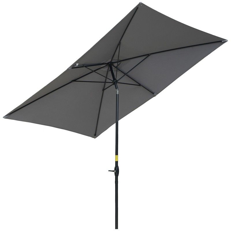 Outsunny Outsunny 2 X 3M Rectangular Market Umbrella Patio Outdoor Table Umbrellas With Crank & Push Button Tilt Dark Grey