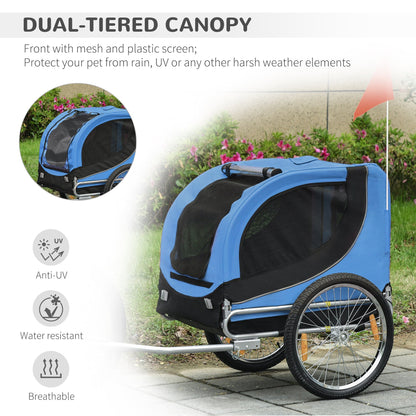 PawHut Steel Dog Bike Trailer Pet Cart Carrier for Bicycle Kit Water Resistant with Hitch Coupler Travel Black and Blue