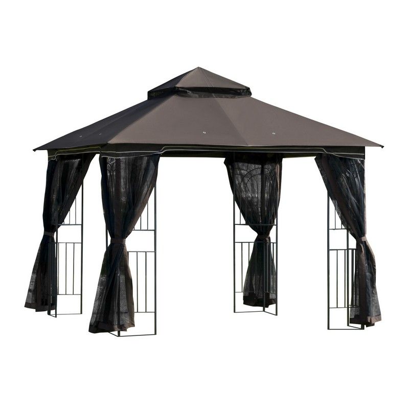 Outsunny Outsunny 3 X 3M Metal Gazebo Garden Outdoor 2-Tier Roof Marquee Party Tent Canopy Pavillion Patio Shelter With Netting And Shelf Coffee