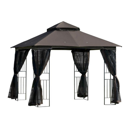 Outsunny Outsunny 3 X 3M Metal Gazebo Garden Outdoor 2-Tier Roof Marquee Party Tent Canopy Pavillion Patio Shelter With Netting And Shelf Coffee