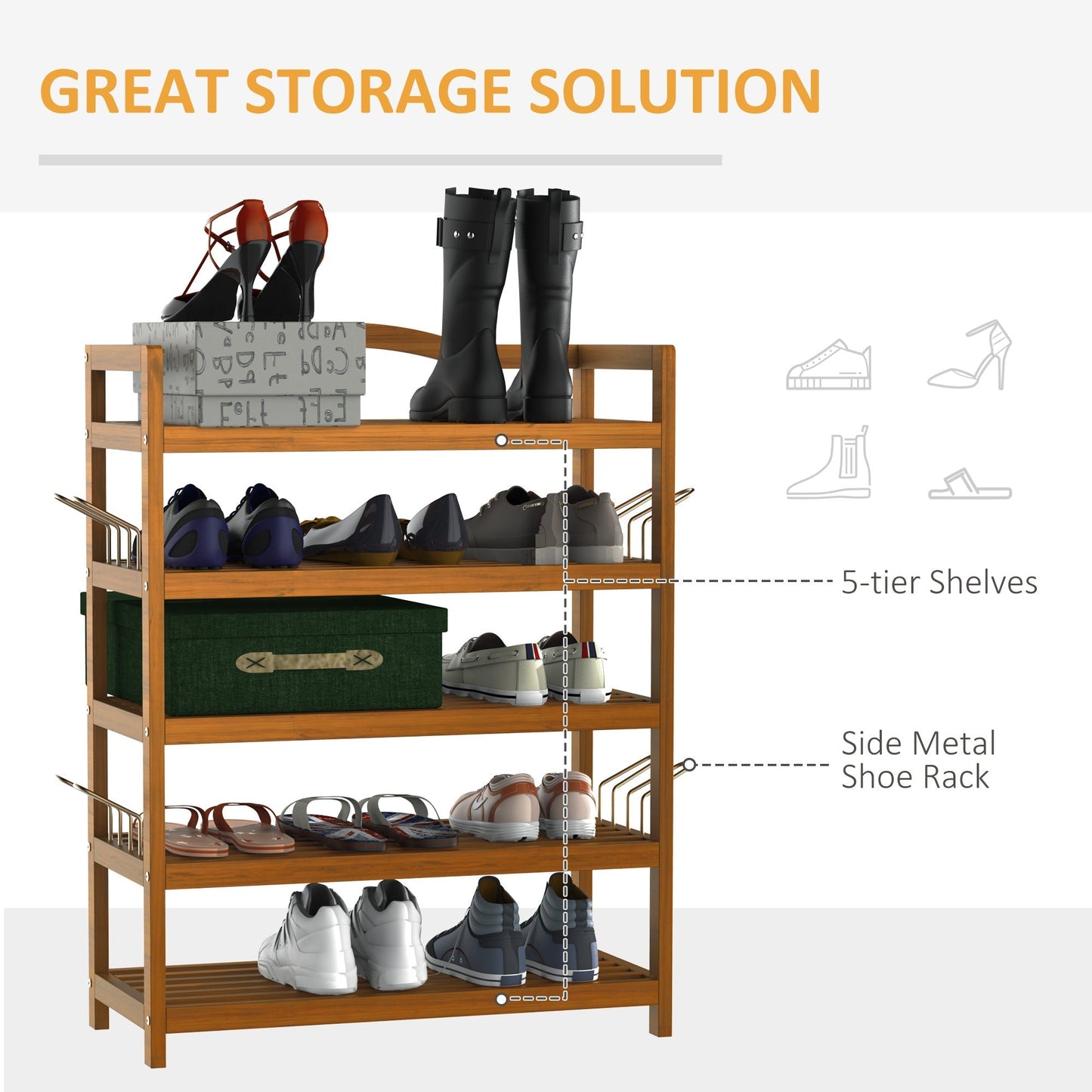 Wooden Five-Shelf Shoe Rack