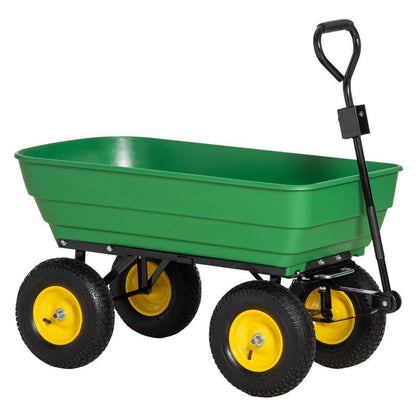 Outsunny Outsunny 125 Litre Large Garden Cart Heavy Duty 4 Wheel Trolley Dump Wheelbarrow Tipping Truck Trailer - Green