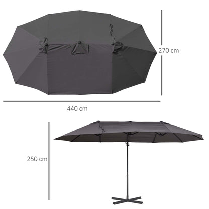 Double Canopy Offset Parasol Umbrella Garden Shade w/ Steel Pole 12 Ribs Grey