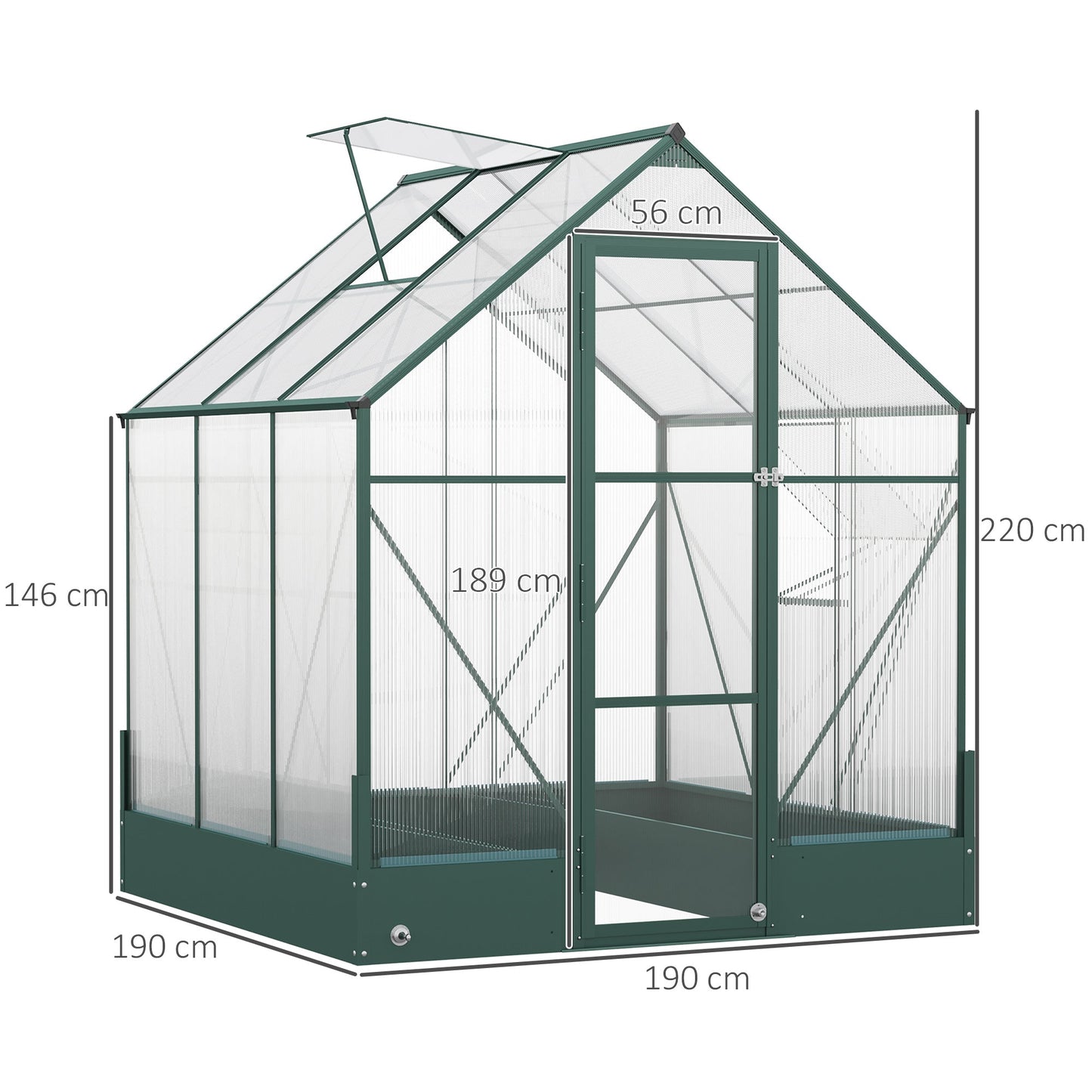 Garden Walk-in Aluminium Greenhouse Polycarbonate with Plant Bed