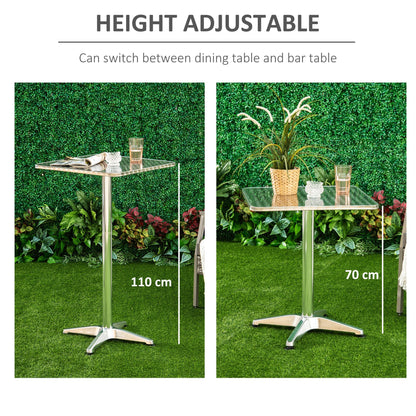 Height Adjustable Bistro Table Pub Bar Square Table Stainless Steel Top Aluminium Edge 60 x 60cm