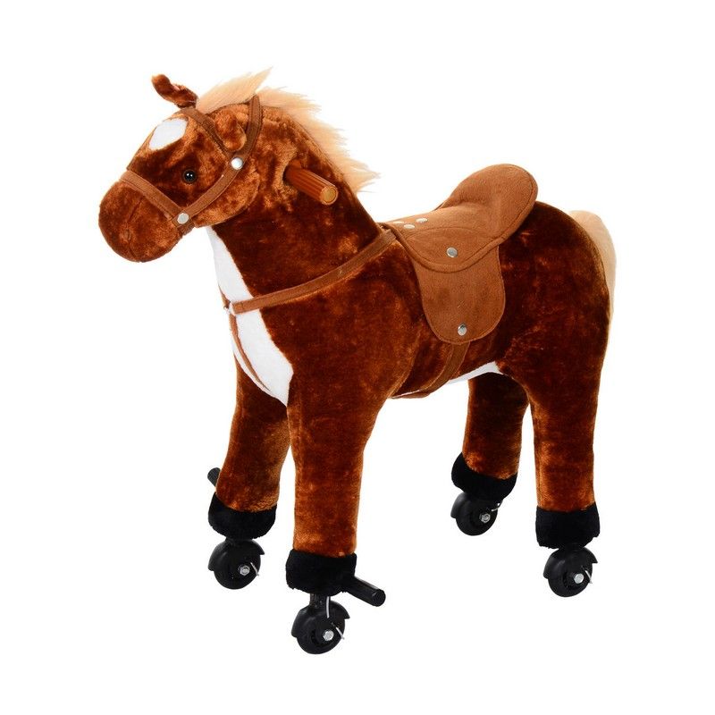 Homcom Homcom Kids Plush Ride On Walking Horse Withsound-Brown