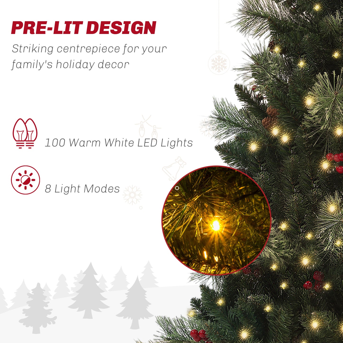 4ft Potted Christmas Tree Artificial - Dark Green with LED Lights Warm White 230 Tips