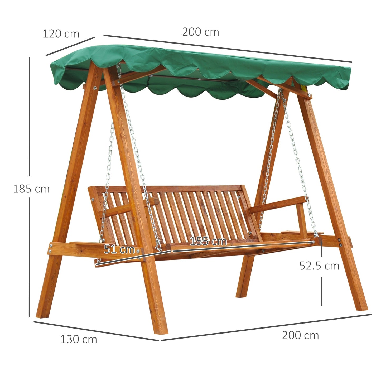 3 Seater Pinewood Swing Chair-Green